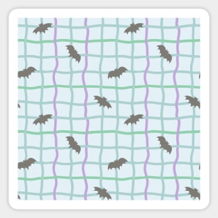 Wobbly Checkers and Bats - Halloween Pattern - Pastel Colors Sticker